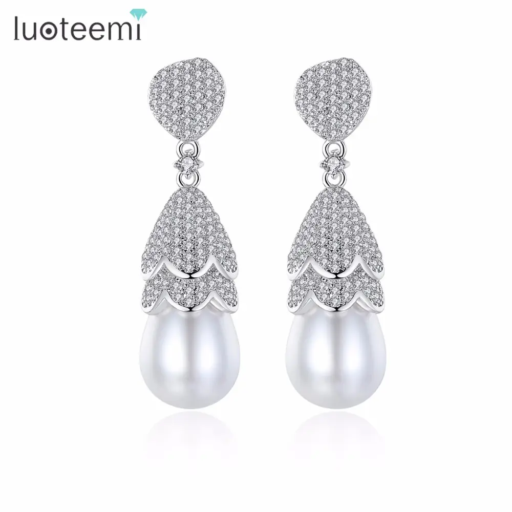 LUOTEEMI — boucles d'oreilles pendantes en argent pour femme, bijoux avec perles simulées, forme irrégulière, cadeau de fête de mariage