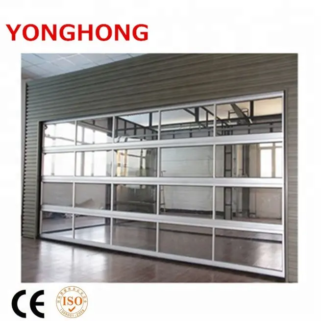 YONGHONG-puerta de garaje de cristal, apertura fácil