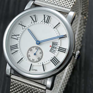 Esfera blanca <span class=keywords><strong>de</strong></span> <span class=keywords><strong>acero</strong></span> inoxidable malla Correa Mens relojes <span class=keywords><strong>de</strong></span> cuarzo - Product Image 4