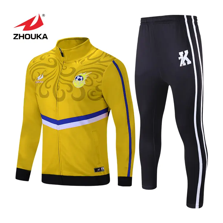 Gold slim fit custom design jacket mens sublimated tracksuits soccer jersey uniforms 210/280g tracksuit