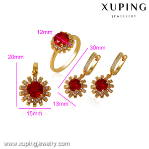 64102 xuping vente chaude femmes de mariage de mariée noble ensemble de bijoux aimant 24 k plaqué or trois pièces ensemble - Product Image 3