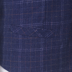 Traje de Hombre MA109 de 3 Piezas, Hecho a Medida, con Estampado de Cuadros, Estilo Retro, Clásico, Ajustado, Azul a Cuadros, Informal, para Boda - Product Image 3