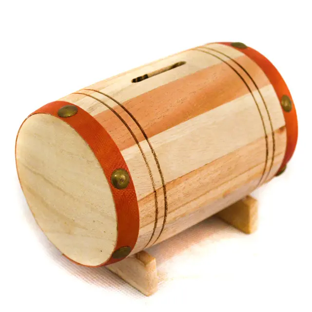 Accept customized Wine Barrel Shape Money Box Wooden Piggy Bank