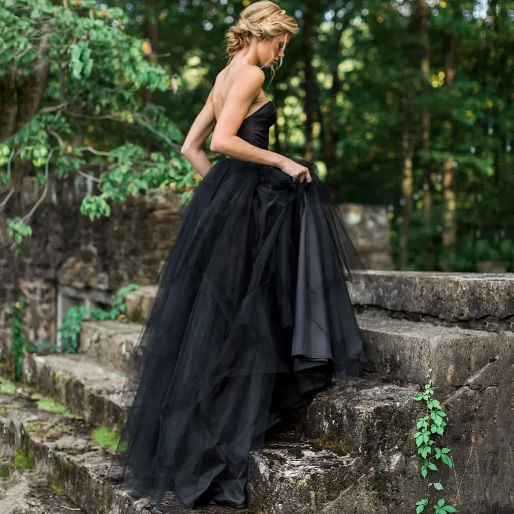 Vestido de novia negro sin mangas dulce único turco espalda abierta 2 piezas
