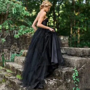 2 Pieces Open Back Turkish Unique Sweet Sleeveless Black Wedding Gown