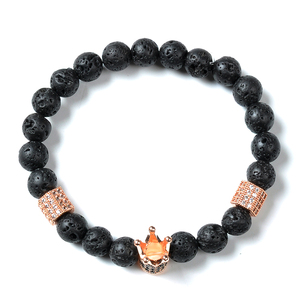 Pierre de lave fait à la main couronne de charme bijoux Logo personnalisé femmes hommes Bracelet de perles pour l'amitié élastique naturel F146 2019 noir - Product Image 4