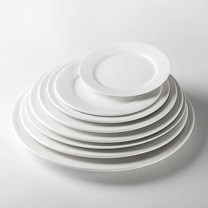 Chaozhou-Assiettes rondes en céramique blanche, vaisselle en porcelaine, plats de buffet pour restaurant et hôtel, 2019