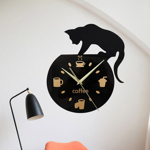A forma di gatto cafe decorato <span class=keywords><strong>con</strong></span> appeso orologio <span class=keywords><strong>da</strong></span> <span class=keywords><strong>parete</strong></span> in acrilico decorativo Moderno orologio digitale - Product Image 3