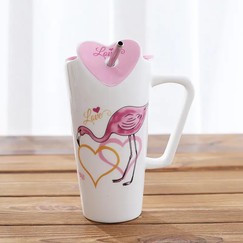 Voguzocadeau — tasse personnalisée en céramique blanche, en forme de cœur et flamant rose, 420ml, bon marché