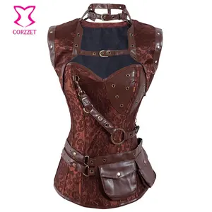 Corzzet Pirate Costume Retro Corset With Chest Belt Pouch Buckle Shrug Steampunk Convention Party Renaissance Festival Clothing