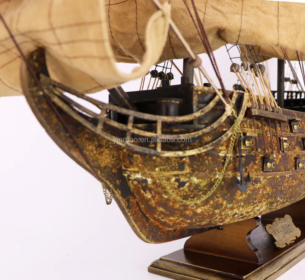85cm Länge, Piraten schiff modell "H.M.S Victory", antikes ROTES Finish mit Karten bedruckten Segeln
