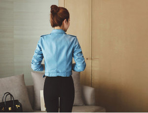 Women Short Faux Soft <strong>Leather</strong> <strong>Jacket</strong> Coat Casual <strong>Long</strong> Sleeve Zipper Motorcycle PU <strong>Leather</strong> <strong>Jacket</strong> Autumn Lady Bomber <strong>Jacket</strong> - Product Image 4