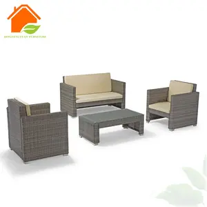 Guter Verkauf Grau Rattan Wicker Veranda Möbel Moderne Outdoor Garten Sofa Set 4 Stück Terrassen möbel