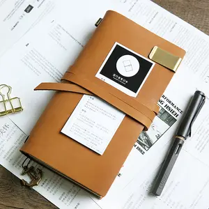 Directly Factory Leather Gold Spiral Journal With Box Vintage Leather Journal Travel Spiral Notebook With Strap