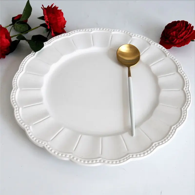p25 8'' embossed dessert plate fruit decorative ceramic restaurant plates