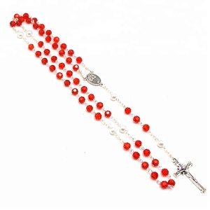 Prix usine Catholique Rouge Cristal Perle L'esprit Saint Chapelet Collier Pour Les Femmes - Product Image 3