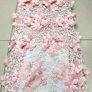 Cina 15 Yard Multi-warna Elegan Nilon Nilon Pernikahan 3D Bunga Manik-manik Bordir Jala Tulle Kain Renda Jaring