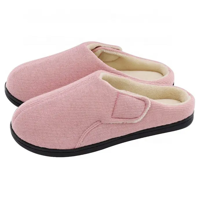 Comfy Warm Terry Cloth Arthritis Edema Swollen House Shoes With Adjustable Flap Closure slippers hook