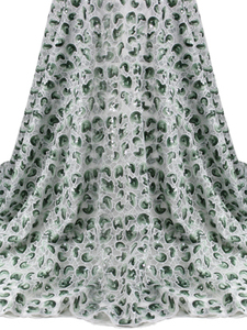 Tela de Encaje de Diseño <span class=keywords><strong>Yoruba</strong></span>, Verde, con Lentejuelas, Tela de Encaje de Organza - Product Image 3