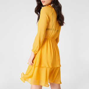 2019 Nouvelle Arrivée Robes De Volants Robe Col Jaune Robes Transparentes - Product Image 2