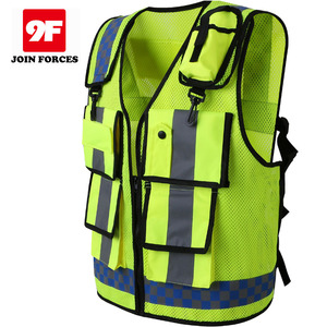 9F fluor zierende reflektierende Sicherheits weste 5 verstellbare atmungsaktive Polyester taschen Anpassbares Logo mit mehreren Taschen - Product Image 2