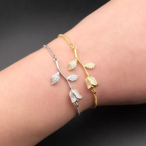 Echsio Rose Metal Circonita pulsera ajustable CZ Flor Pulsera para mujer Joyas oro blanco de plomo y níquel libre sl896 - Product Image 5