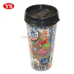 Taza de viaje DIY de plástico reutilizable de doble pared de 16oz con inserto