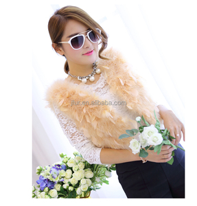 <strong>Women's</strong> Fashion <strong>White</strong> Turkey Feather Fur <strong>Vest</strong> With Real Dyed Turkey Feather Lady Clothing - Product Image 5