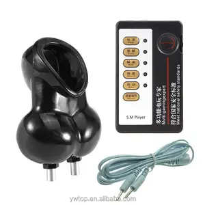 Electro Shock sexo BDSM escroto manga juguete del Sexo Hombre pene demora estimulador eléctrico negro