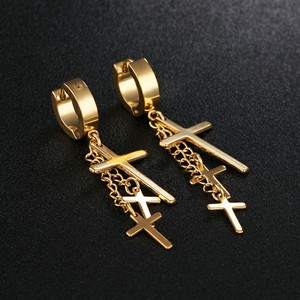 Marlary Fancy Design Hanging <strong>Cross</strong> <strong>Earrings</strong> for <strong>Men</strong> Gold Stainless Steel Hoop <strong>Cross</strong> Pendant <strong>Earrings</strong> - Product Image 4