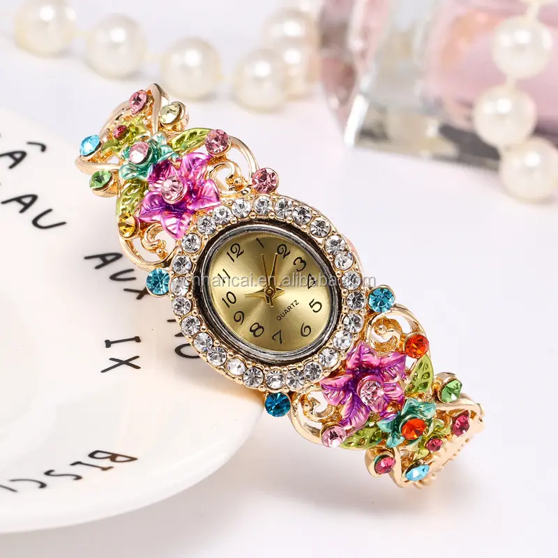 Brand Luxury Ladies Quartz Watches Women Dress Watch Vintage Flower Pattern Wristwatch Fashion Female Bracelet Watches