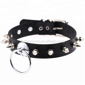 Collana <span class=keywords><strong>Choker</strong></span> <span class=keywords><strong>Punk</strong></span> con Borchie e Rivetti, Pendente a Cerchio Grande Esagerato per Nightclub - Product Image 2