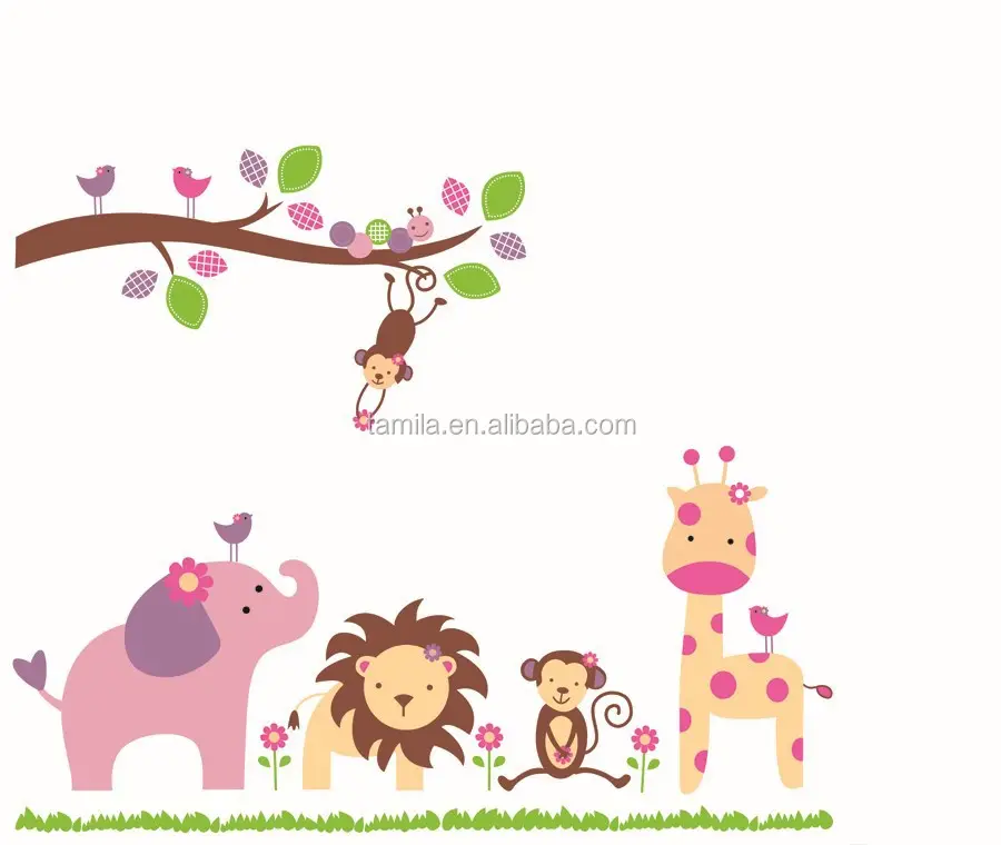 Jungle animal lion monkey elephant zoo wall stickers for kid room removable vinyl wall decals