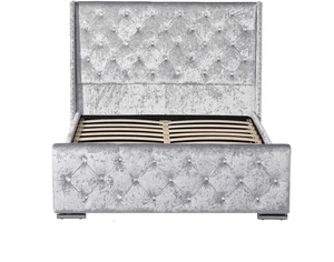 Cadre de lit en velours argent écrasé, phare LED en diamant avec motif floral, vente en gros - Product Image 2