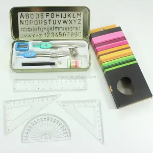 Boîte de géométrie professionnelle, ensemble de boussole en maths avec boussole et règles résistantes
