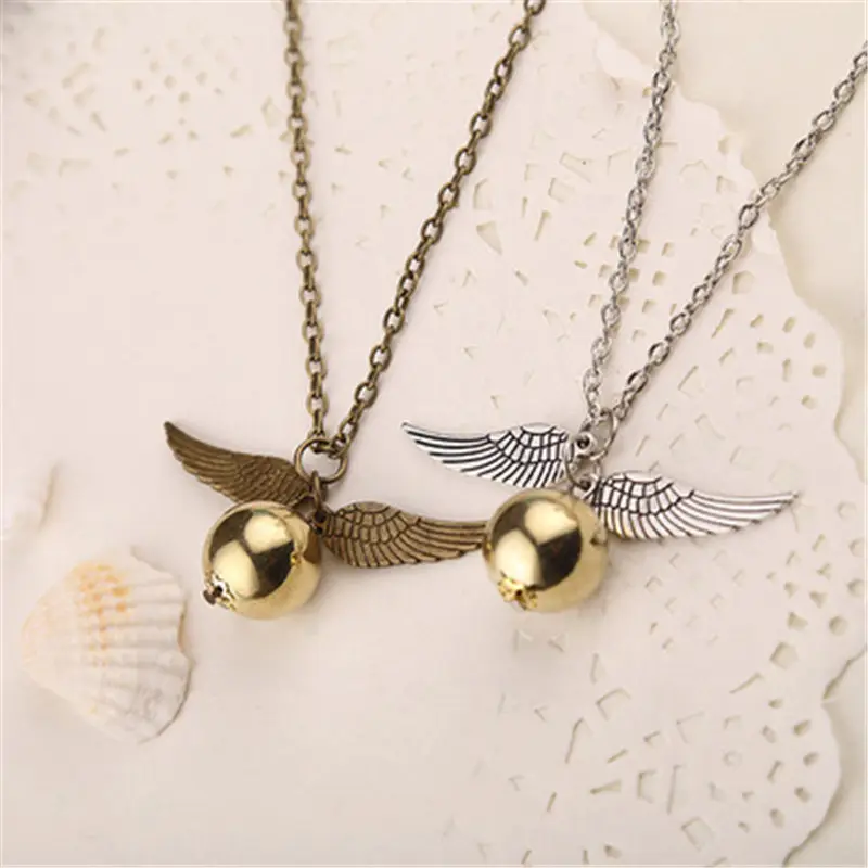 Quidditch Fly Ball Antique Bronze Silver Wing Pendant Steampunk Vintage Movie Golden Snitch Necklace