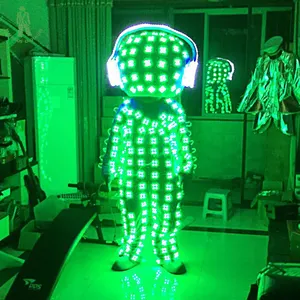 Led Light Up Lichtgevende Kleding Verlichte Robot Pak Nachtclubs Led Pop Kostuums Ballroom Hoofdtelefoon Halloween Cosplay Kleding