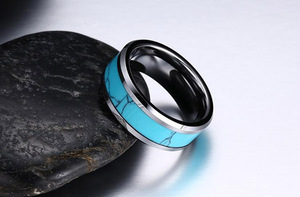 Alianzas de Boda de Tungsteno de la manera Anillos de Tungsteno Anillo Embutido de la Turquesa Joyería - Product Image 3
