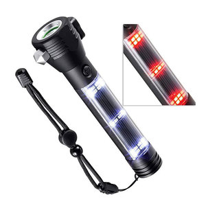 Marteau de sécurité solaire multifonction pour évacuation d'urgence de voiture Lampe torche COB LED haute puissance Banque rechargeable USB - Product Image 1
