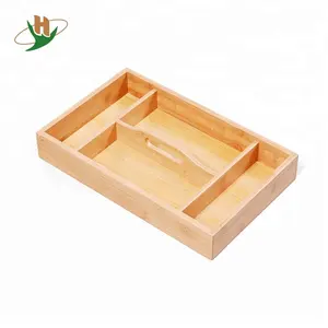 4 compartment kitchen silverware organizer cheap wood bamboo cutlery tray with handle