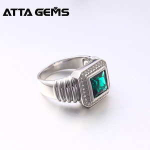Business Simple Classic Style Created Green Princess Square Cut <strong>Emerald</strong> Nano Sterling <strong>Silver</strong> Engagement Bands or <strong>Rings</strong> for Men - Product Image 6
