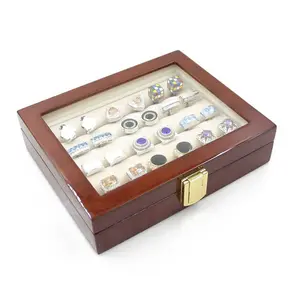 Wholesale fashion cufflinks display box high quality lacquer wooden jewelry glass cover ring jewellery packaging box