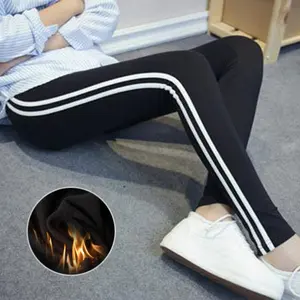 Korean style winter fashion warm thick lady pants slim elastic stripe sexy girls tight velvet leggings