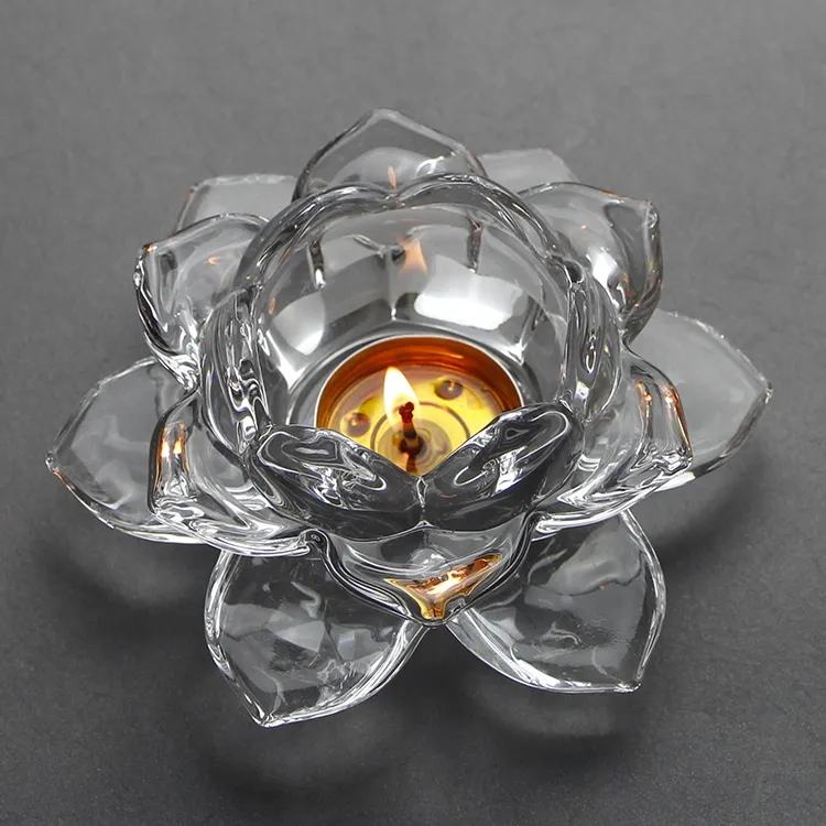 Suporte de velas lotus vidro barato, produtos domésticos, suporte de vela de cristal