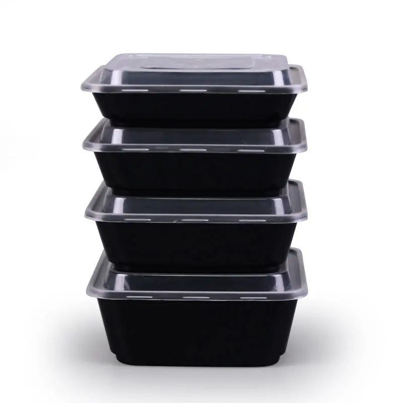 500/650/750/desechables de 1000ml cuadrado grueso tomar comida contenedor de pp plástico de microondas tomar caja de almuerzo para restaurante de comida