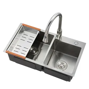7541 Sanitary ware wash basin double bowl stainless steel handmade kitchen undermount sink