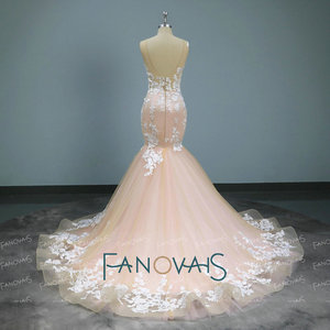 OWD-H2107 Long Train Lace Appliques Sleeveless Long <strong>Dress</strong> Wedding Gown Bridal Mermaid Wedding <strong>Dress</strong> - Product Image 4