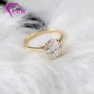 14k amarillo oro 4 puntas 8x10mm oval corte cerca de 3 quilates, anillo de compromiso de diamantes solitario Anillo Para La novia