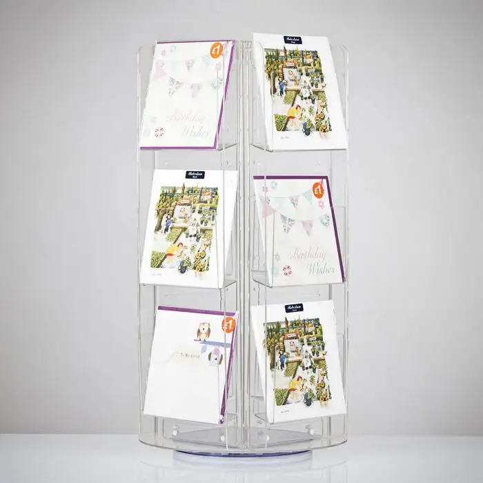 Présentoir de cartes de vœux rotatif à 360 degrés, en acrylique transparent, pour comptoir, avec Spinner
