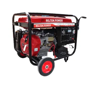 Potenza nominale 6kw 12vdc 110/120/220/240/380V filo di rame motore 16HP con ruote diesel avviamento elettrico tipo di generatore a benzina